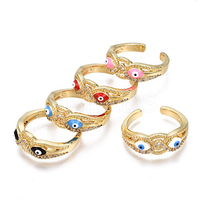 Real 16K Gold Plated Owl with Evil Eye Enamel Cuff Ring for Girl Women RJEW-N035-044-NF-1