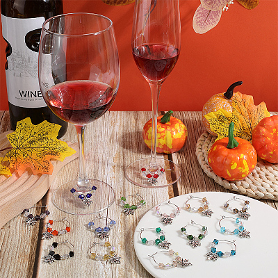 Alloy Maple Leaf Wine Glass Charms AJEW-SC00018-1