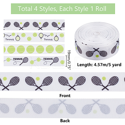 4 Rolls 4 Colors Sport Ball Print Grosgrain Ribbon OCOR-PH0004-07C-1