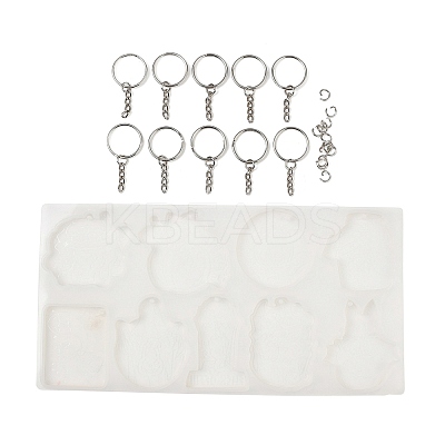 DIY Silicone Halloween Theme Pendant Molds & Keychain & Jump Ring Set HAWE-PW0001-034B-1