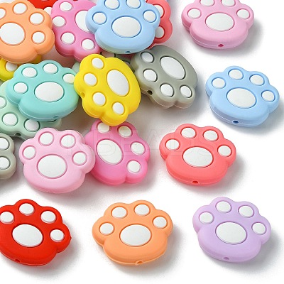 22Pcs 11 Colors Cat Paw Print Food Grade Eco-Friendly Silicone Focal Beads SIL-CJ0001-34-1