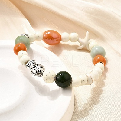 Porcelain Beads & Synthetic Howlite Beads Stretch Bracelets for Women LS-BJEW-D307-02B-1