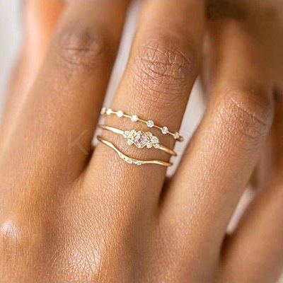 3Pcs Rhombus Zinc Alloy with Crystal Rhinestone Finger Rings FS-WG622CD-05-1