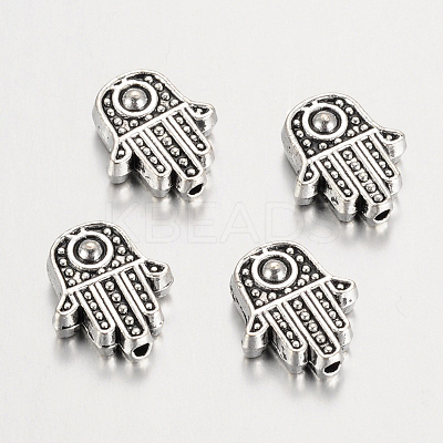 Tibetan Style Alloy Hamsa Hand/Hand of Fatima/Hand of Miriam Beads LS-X-TIBEB-7722-AS-RS-1