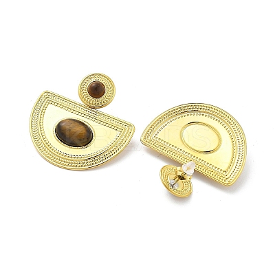 304 Stainless Steel Natural Tiger Eye Boho Stud Earrings EJEW-S244-01G-H-1