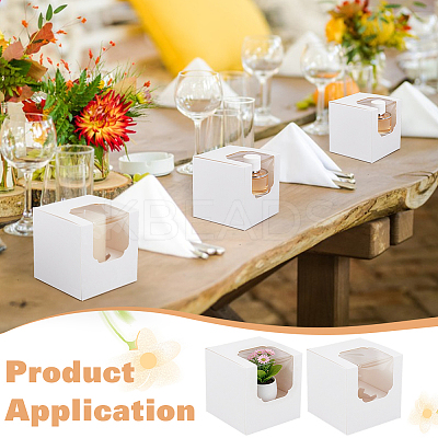 Cube Paper Cupcake Storage Boxes with Visible Window BAKE-WH0002-002B-1