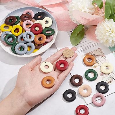 60Pcs 10 Colors Wood Pendants WOOD-NB0002-22-1