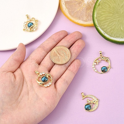 4Pcs 4 Styles Brass Micro Pave Clear Cubic Zirconia with Glass Pendants KK-YW0003-02-1