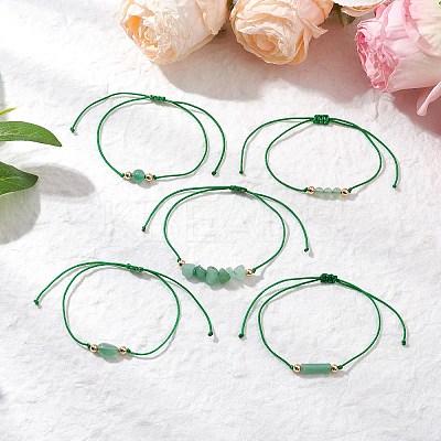 5Pcs 5 Styles Natural Green Aventurine Braided Bead Bracelets BJEW-JB11681-04-1