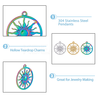 18Pcs 3 Colors Ion Plating(IP) 304 Stainless Steel Pendants STAS-DC0014-15-1