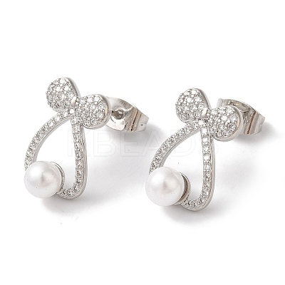 Bowknot Brass Micro Pave Clear Cubic Zirconia Stud Earrings EJEW-A110-06P-1