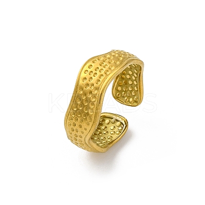 Textured Wave 304 Stainless Steel Open Cuff Rings for Women RJEW-M019-09G-1