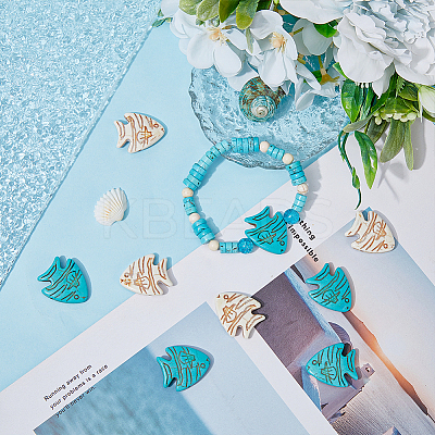 4 Strands 2 Colors Ocean Theme Synthetic Turquoise Beads Strands G-FH0001-94-1