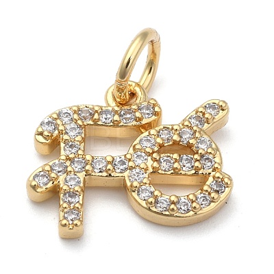 Brass Micro Pave Clear Cubic Zirconia Charms ZIRC-A013-24G-1
