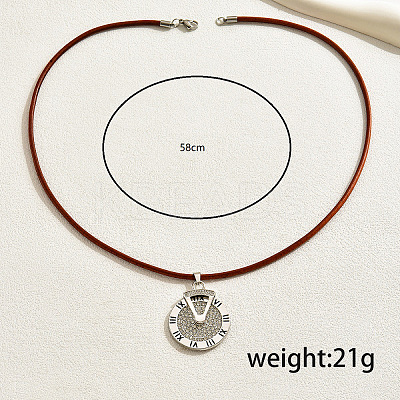 Retro Alloy Hip-hop Style Flat Round with Roman Numerals Pendant Necklaces LE7293-2-1
