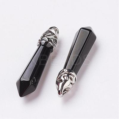 Natural Obsidian Pointed Pendants G-P309-14-1