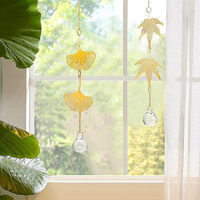 2Pcs Leaf Brass Handmade Wind Chimes HJEW-BC0001-18-1