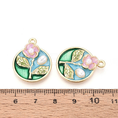 Rack Plating Alloy Enamel and ABS Imitation Pearl Pendants ENAM-T024-86A-G-1