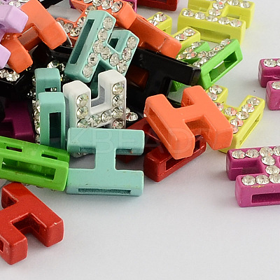 Mixed Color Zinc Alloy Grade A Rhinestone Letter Slide Charms ALRI-S130-H-1