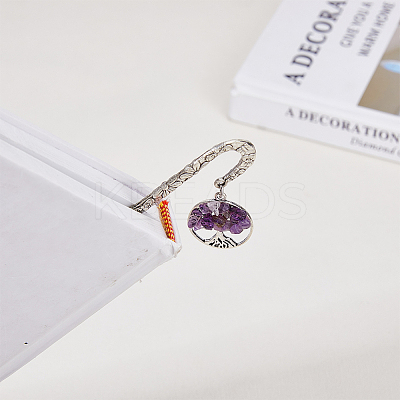 Flat Round with Tree of Life Natural & Synthetic Gemstone Bookmarks AJEW-FH00015-1