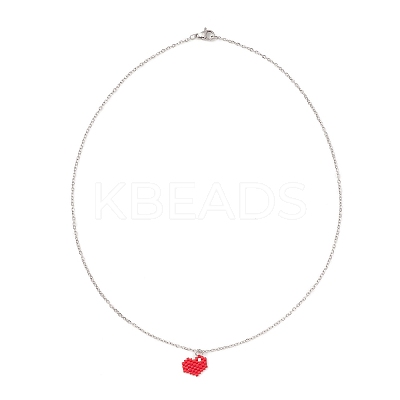 Glass Seed Heart Pendant Necklaces NJEW-MZ00020-02-1