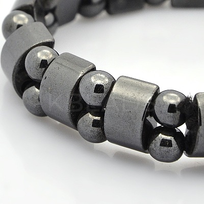 Magnetic Hematite Tow Row Rectangle and Round Beads Stretch Bracelets for Valentine's Day Gift LS-BJEW-M066-11-1
