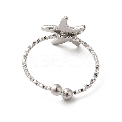 Non-Tarnish 304 Stainless Steel Starfish Open Cuff Rings for Women RJEW-H136-06P-1