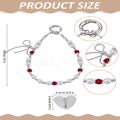 Bowknot Alloy & Plastic Pearl & Acrylic Mobile Straps AJEW-LP0004-91-1