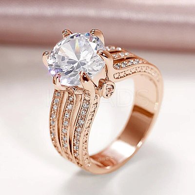 Brass Micro Pave Cubic Zirconia Finger Rings for Women FS-WGB56BB-18-1