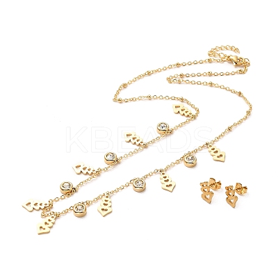 PVD Vacuum Plating 304 Stainless Steel Stud Earring and Pendant Necklace Set SJEW-C002-01A-G-1