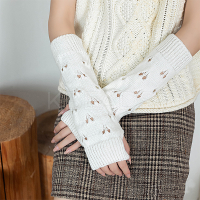 Warm Knitted Acrylic Fiber Heart Half Sleeve Gloves PW-WGC2DC6-03-1