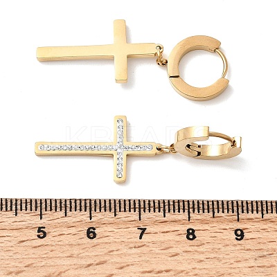 Cross 304 Stainless Steel Polymer Clay Rhinestones Hoop Earrings EJEW-G453-11G-02-1