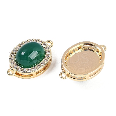 Natural Green Onyx Agate(Dyed & Heated) Oval Connector Charms KK-U043-50G-02-1