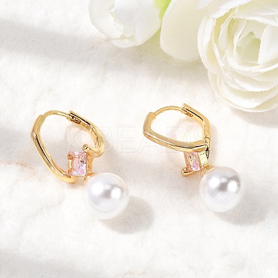 Brass Glass Round Hoop Earrings EJEW-P331-01G-1
