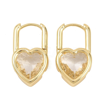 Heart Brass Micro Pave Clear Cubic Zirconia Hoop Earrings EJEW-D348-06G-1