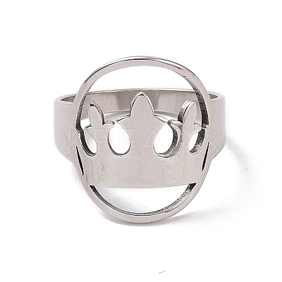 Non-Tarnish 201 Stainless Steel Oval with Crown Finger Ring RJEW-J051-42P-1