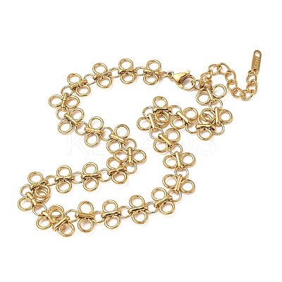 304 Stainless Steel Bowknot Ring Link Chain Necklaces for Women NJEW-Z086-03G-1