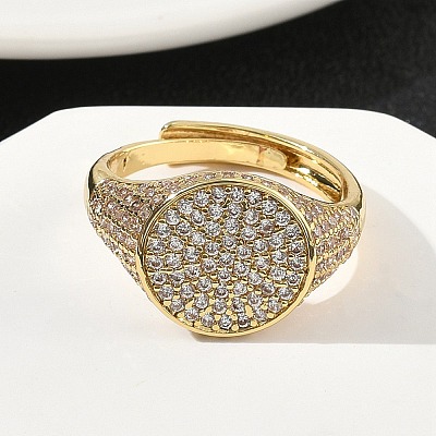 Brass Micro Pave Cubic Zirconia Cuff Rings for Women RJEW-A069-13G-03-1