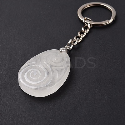 Natural Quartz Crystal Teardrop with Spiral Pendant Keychain KEYC-A031-02P-06-1