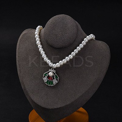 304 Stainless Steel Colorful Cubic Zirconia Shell Shape Pendant Necklaces STAS-Z114-22P-1