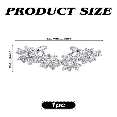 1Pc Brass Fashionable Rhinestone Flower Cuff Earrings EJEW-LP0012-11P-1