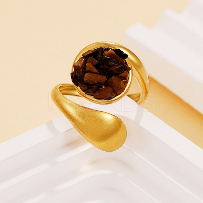 Natural Tiger Eye Chip with 304 Stainless Steel Cuff Open Rings WG3F4EB-03-1