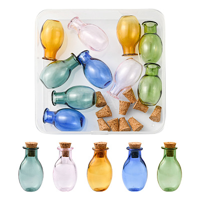 10Pcs 5 Colors Oval Glass Cork Bottles Ornament DJEW-FS0001-01-1