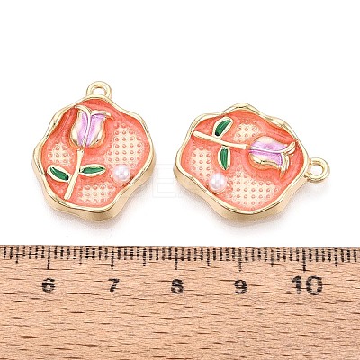 Rack Plating Alloy Enamel and ABS Imitation Pearl Pendants ENAM-T024-83A-G-1