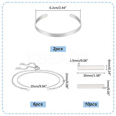 304 Stainless Steel Blank Link Bracelets & Stainless Steel Cuff Bangle DIY Makings Kit DIY-UN0056-22-1