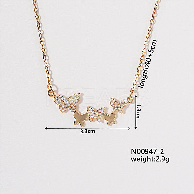 Chic Minimalist Butterfly Brass Micro Pave Cubic Zirconia Pendant Necklaces LU0770-2-1