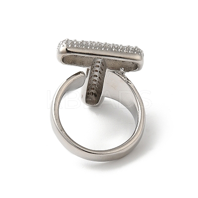 Letter Brass Micro Pave Clear Cubic Zirconia Open Cuff Ring for Women RJEW-N046-03T-P-1