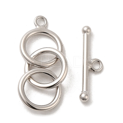 Rhodium Plated 925 Sterling Silver 3-Ring Toggle Clasps STER-P049-01P-1