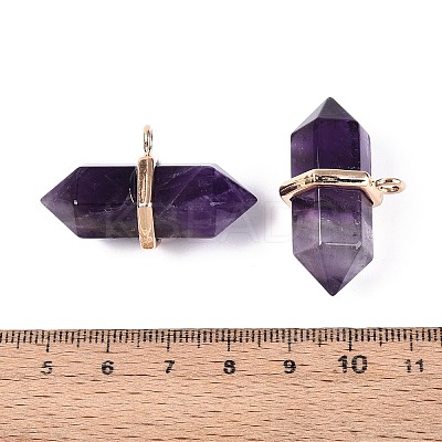 Natural Amethyst Double Terminal Pointed Pendants G-N345-09D-1