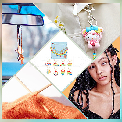 8Pcs 8 Style Pride Rainbow Alloy Enamel Pendant Stitch Markers HJEW-NB00030-1